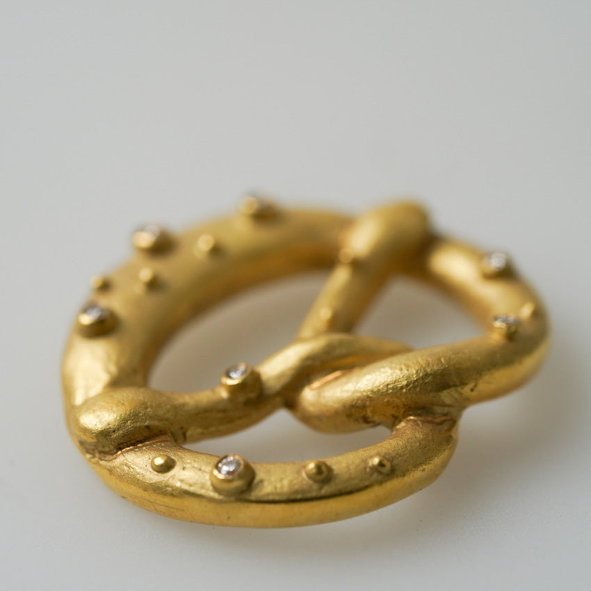 Octoberfest Gold Pretzel Necklace Pendant by DANIEL HILLER