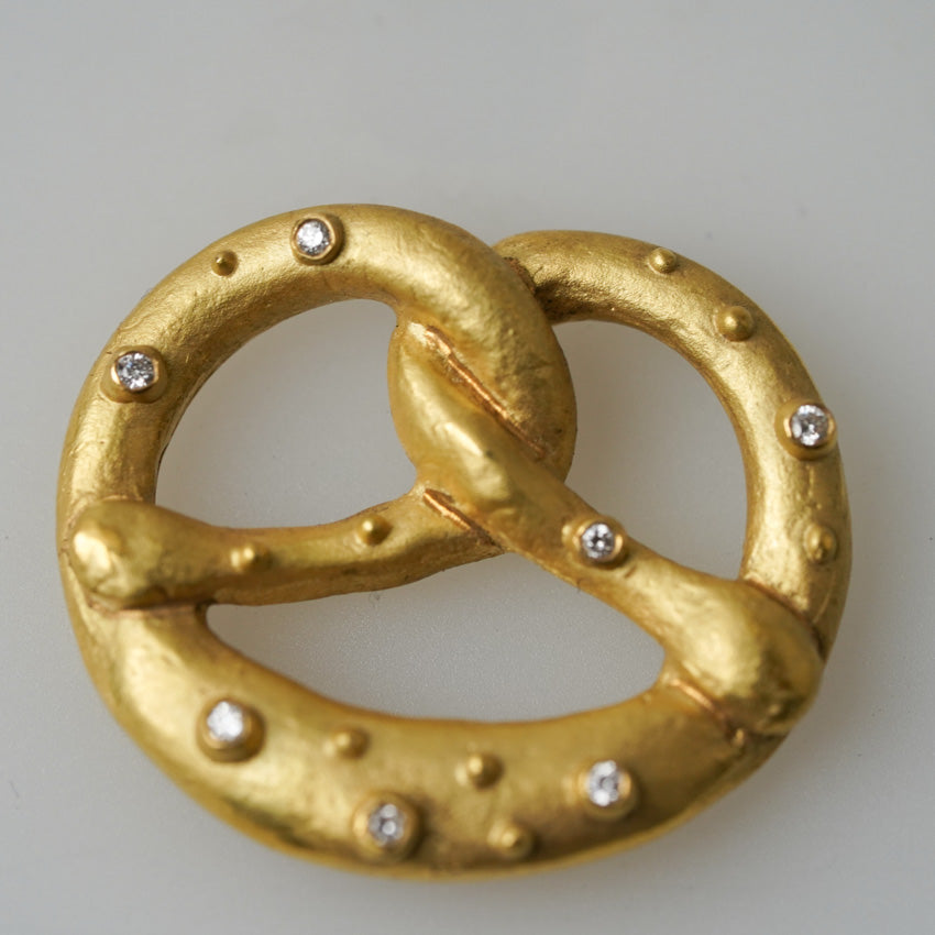 Octoberfest Gold Pretzel Necklace Pendant by DANIEL HILLER
