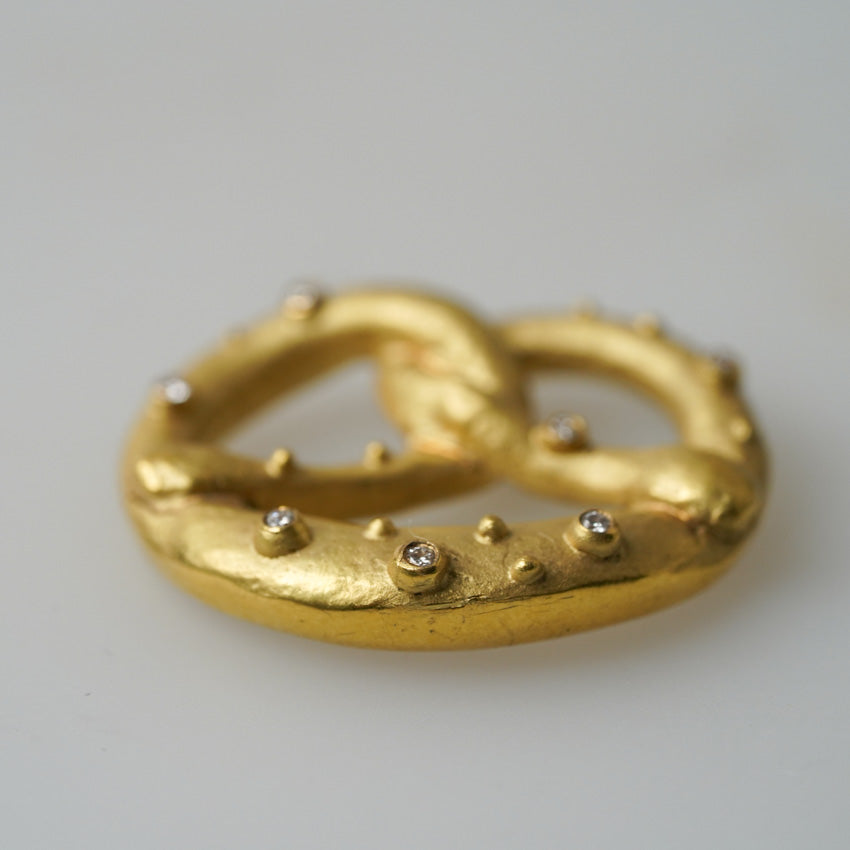 Octoberfest Gold Pretzel Necklace Pendant by DANIEL HILLER