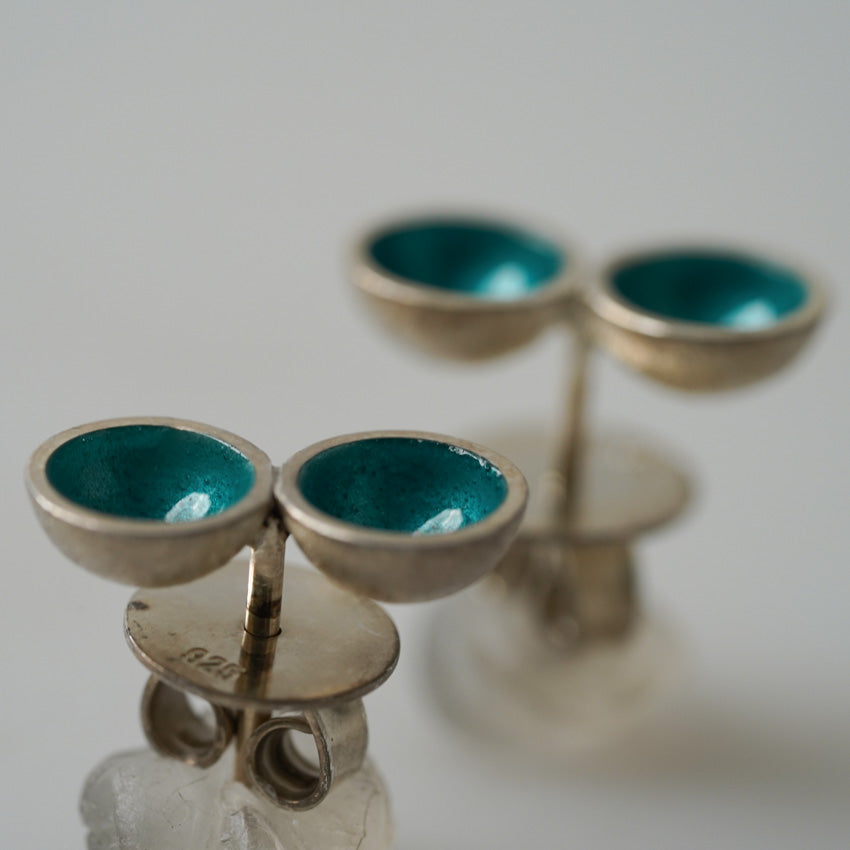 Teal Enameled Saucer Earrings, designed by by ELGIN FISCHER