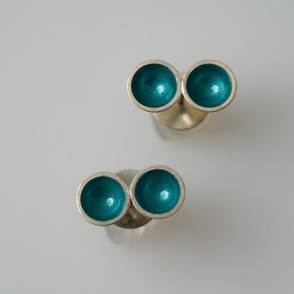 Teal Enameled Saucer Earrings, designed by by ELGIN FISCHER