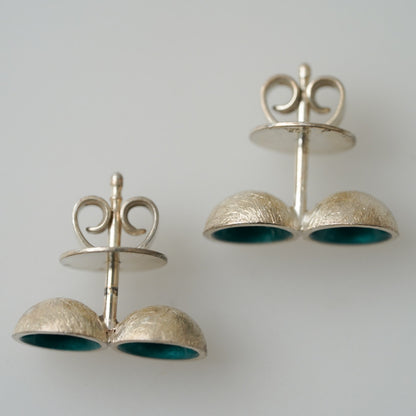 Teal Enameled Saucer Earrings, designed by by ELGIN FISCHER