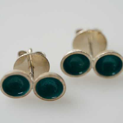 Teal Enameled Saucer Earrings, designed by by ELGIN FISCHER