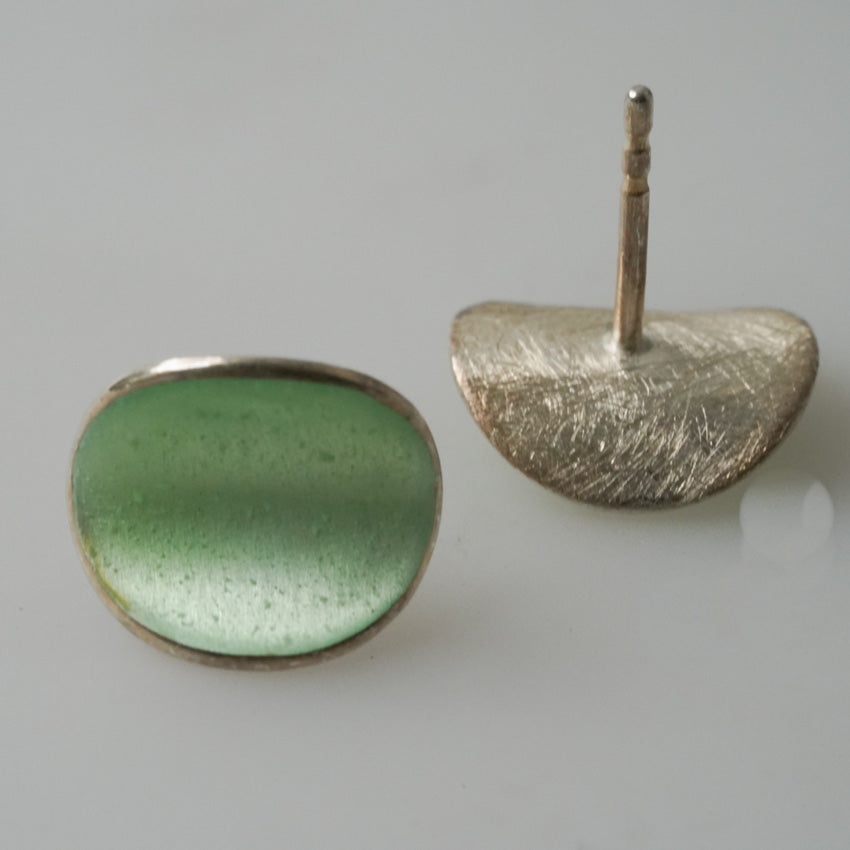 The Sterling Silver Leaf Earrings enameled in Mint Green by ELGIN FISCHER