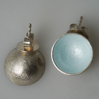 Light Blue Enameled Sterling Silver Earrings by ELGIN FISCHER