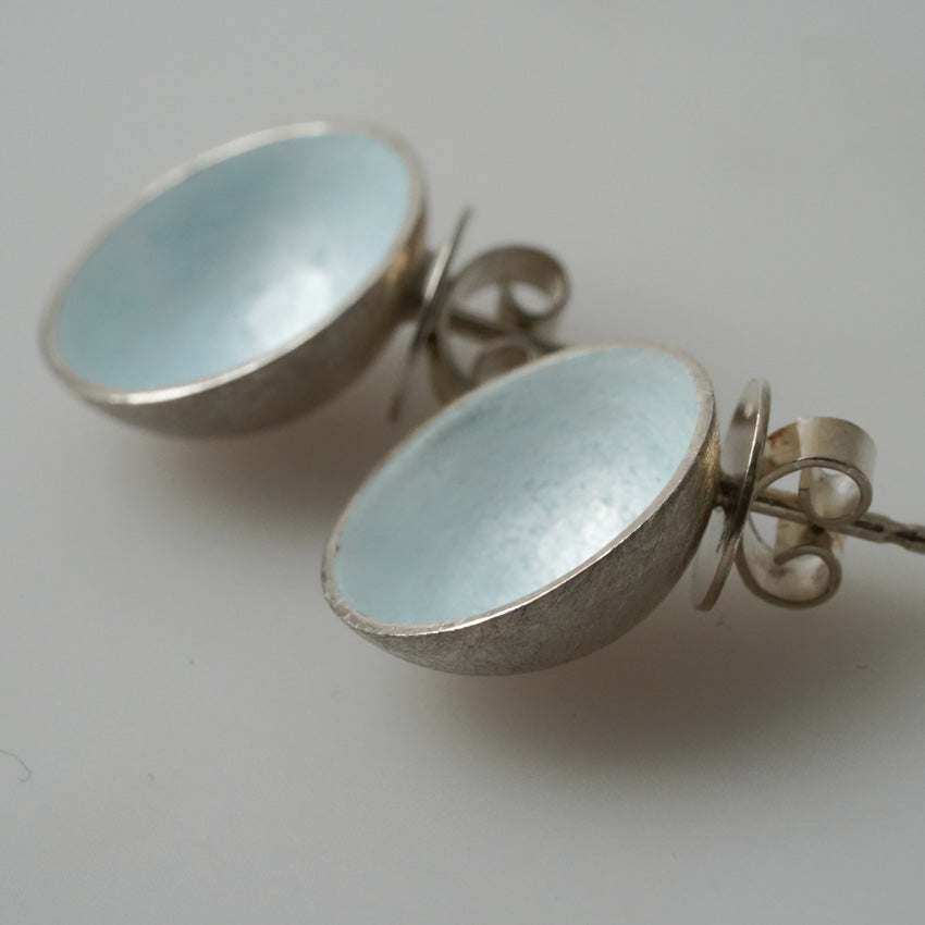 Light Blue Enameled Sterling Silver Earrings by ELGIN FISCHER