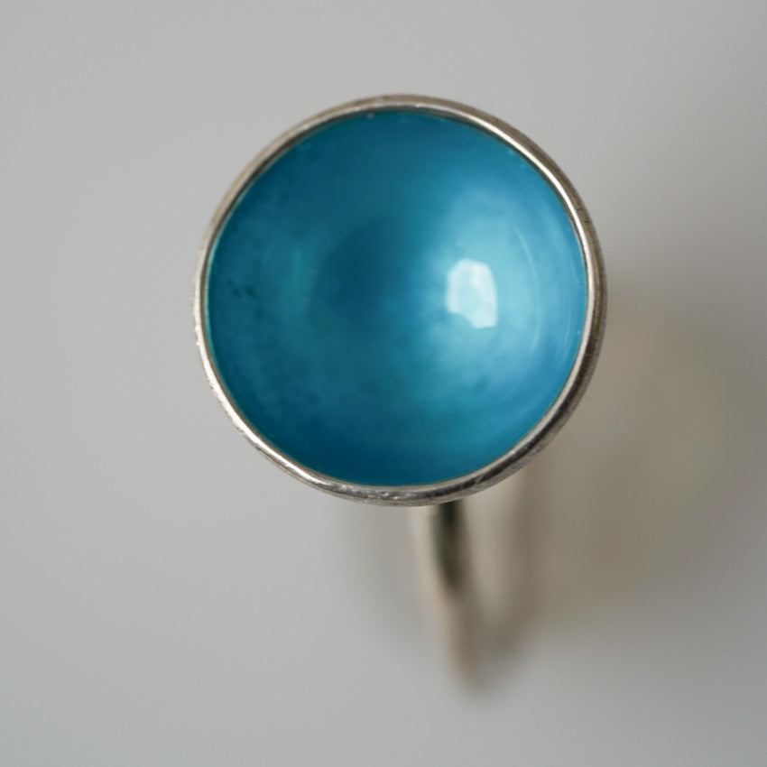 Sterling Silver Saucer Ring Enameled in Sky Blue by our guest artist ELGIN FISCHER