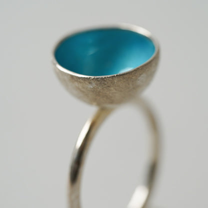 Sterling Silver Saucer Ring Enameled in Sky Blue by our guest artist ELGIN FISCHER