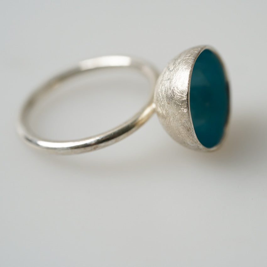 Sterling Silver Saucer Ring Enameled in Sky Blue by our guest artist ELGIN FISCHER