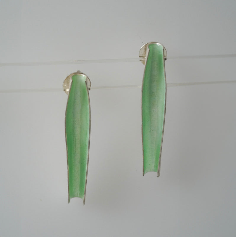 The Enameled Sterling Silver Long Earrings, Mint Green, by ELGIN FISCHER