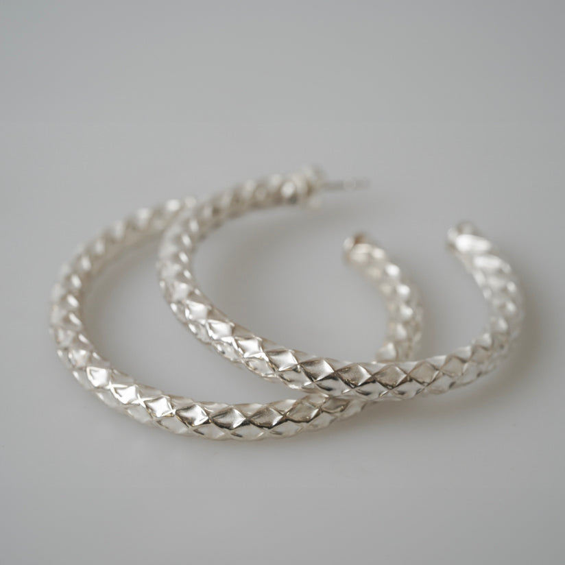 Sterling Silver Diamond Pattern Loop Earrings by Katrin Grosse