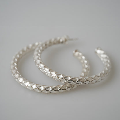 Sterling Silver Diamond Pattern Loop Earrings by Katrin Grosse