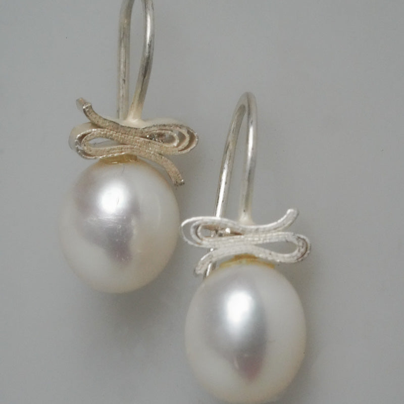 Sterling Silver Earrings with Pearls and Diamonds by PETRA DOEMLING