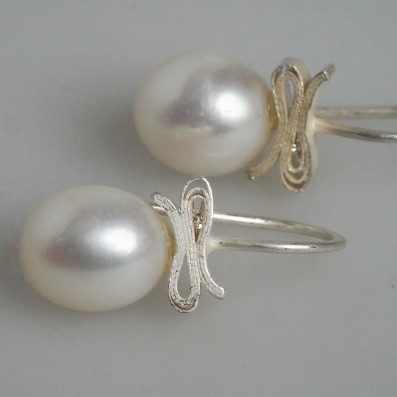 Sterling Silver Earrings with Pearls and Diamonds by PETRA DOEMLING