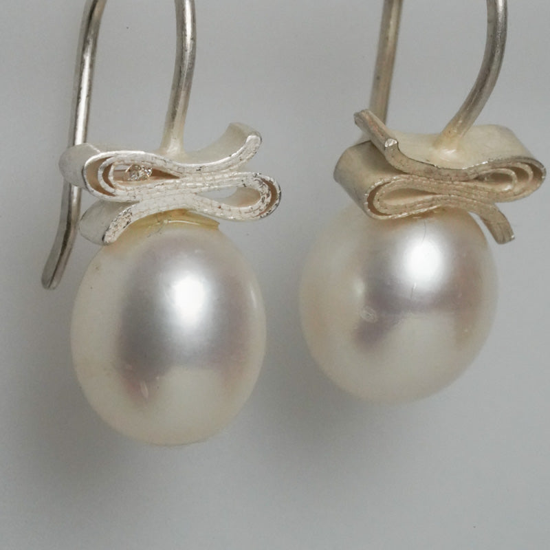 Sterling Silver Earrings with Pearls and Diamonds by PETRA DOEMLING